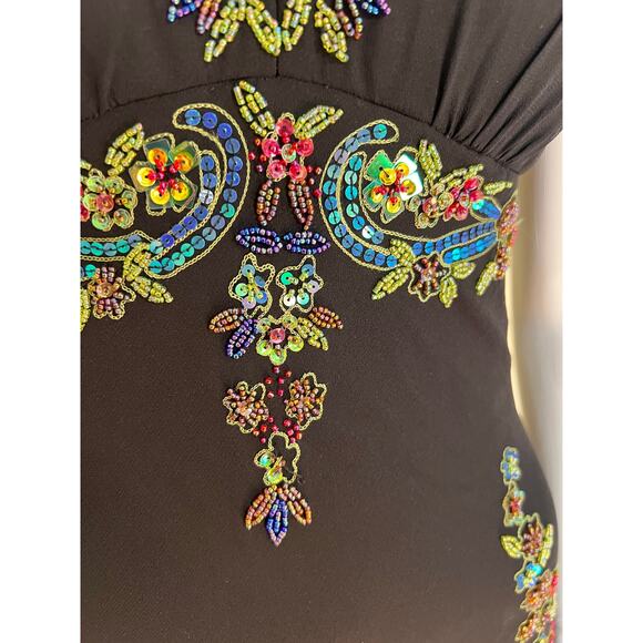 Sue Wong Y2K Sz 6 Black Beaded Drop Waist Fairy Core Whimsygoth Asymmetrical Hem - Picture 5 of 14